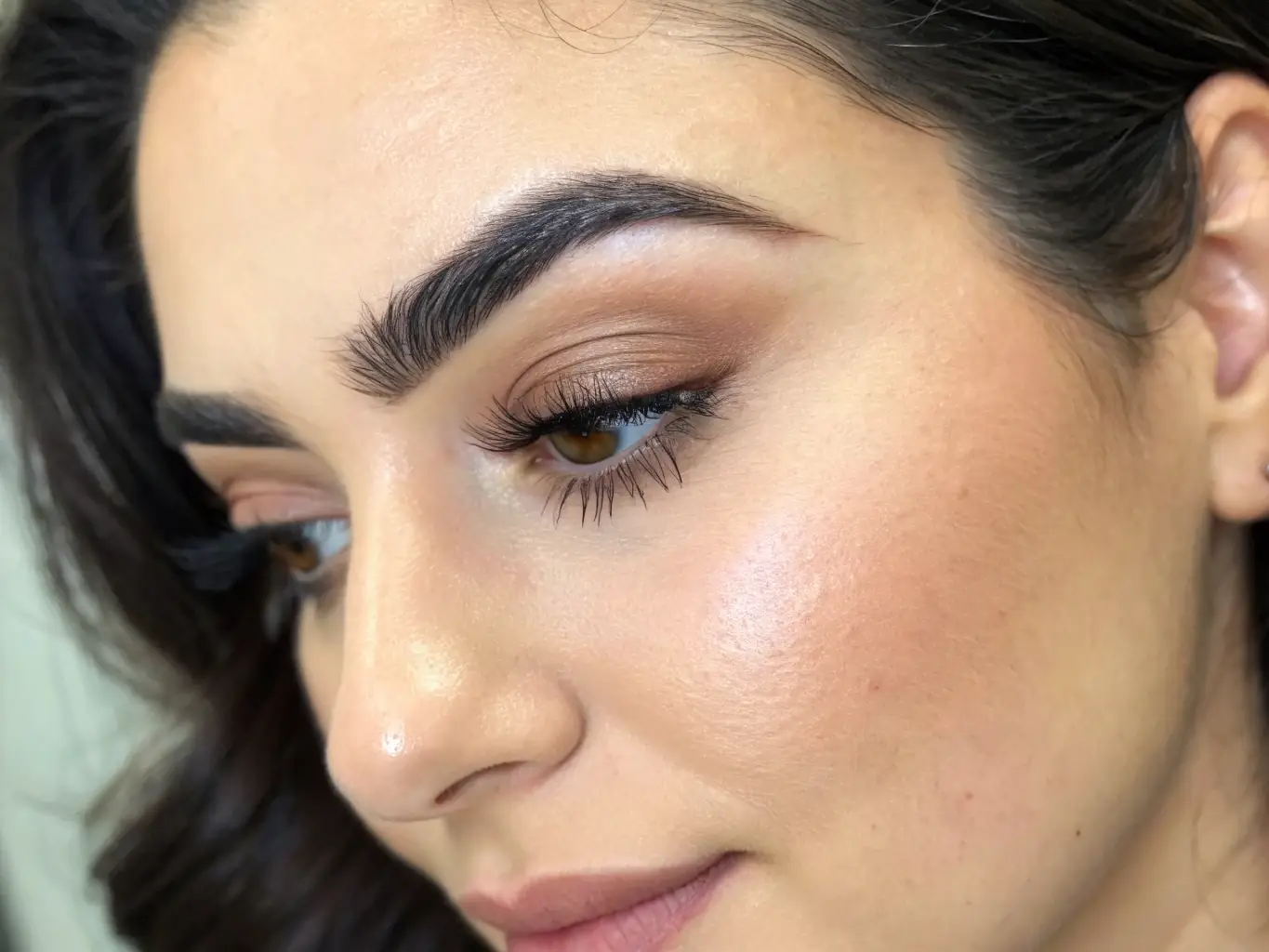 A close-up of perfectly shaped and tinted eyebrows, showcasing a defined and polished look. The image emphasizes the precision and artistry of the eyebrow services offered.